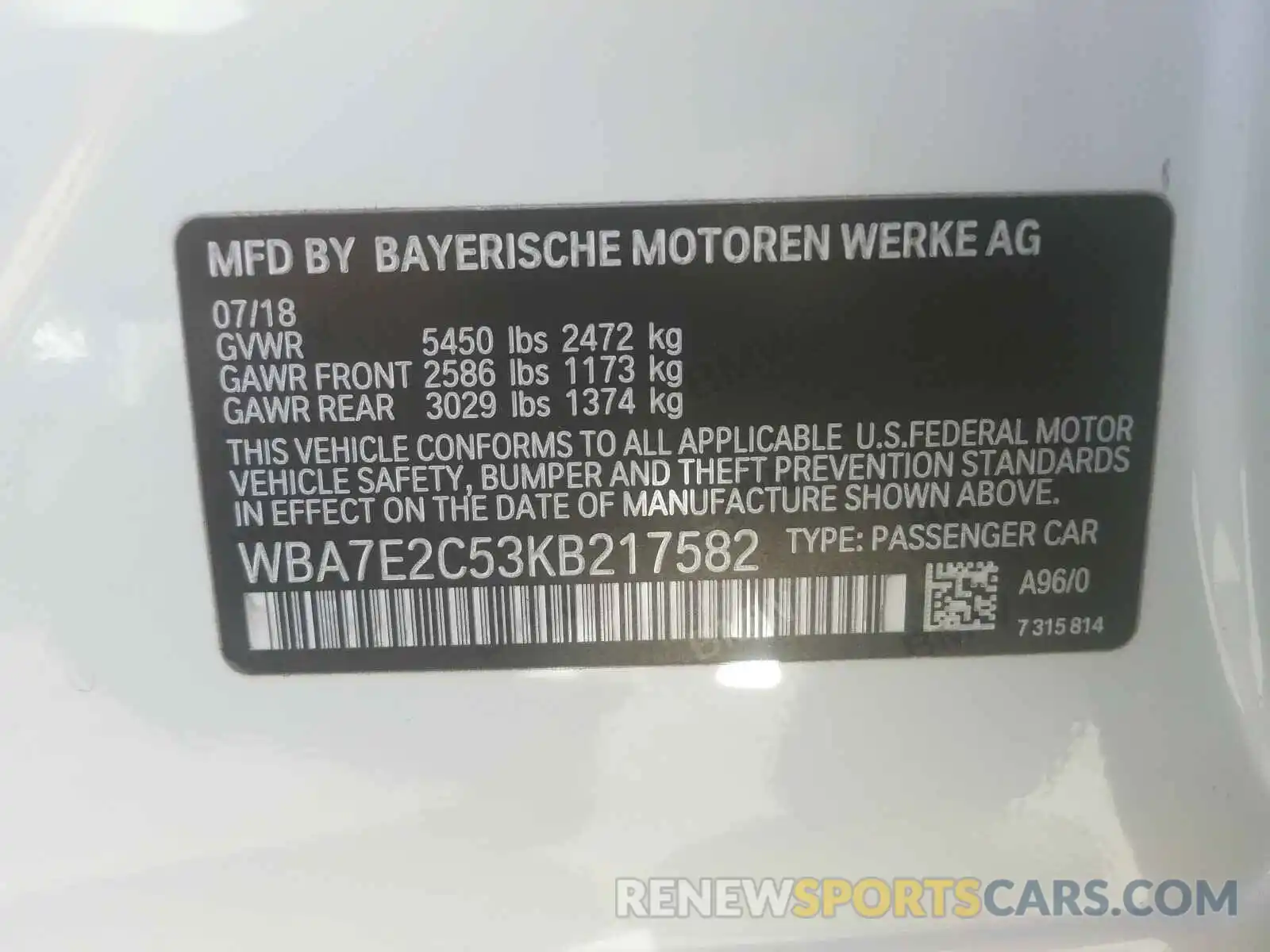10 Photograph of a damaged car WBA7E2C53KB217582 BMW 7 SERIES 2019