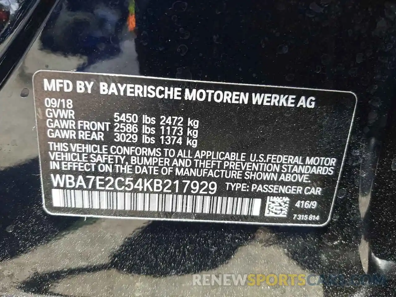 10 Photograph of a damaged car WBA7E2C54KB217929 BMW 7 SERIES 2019