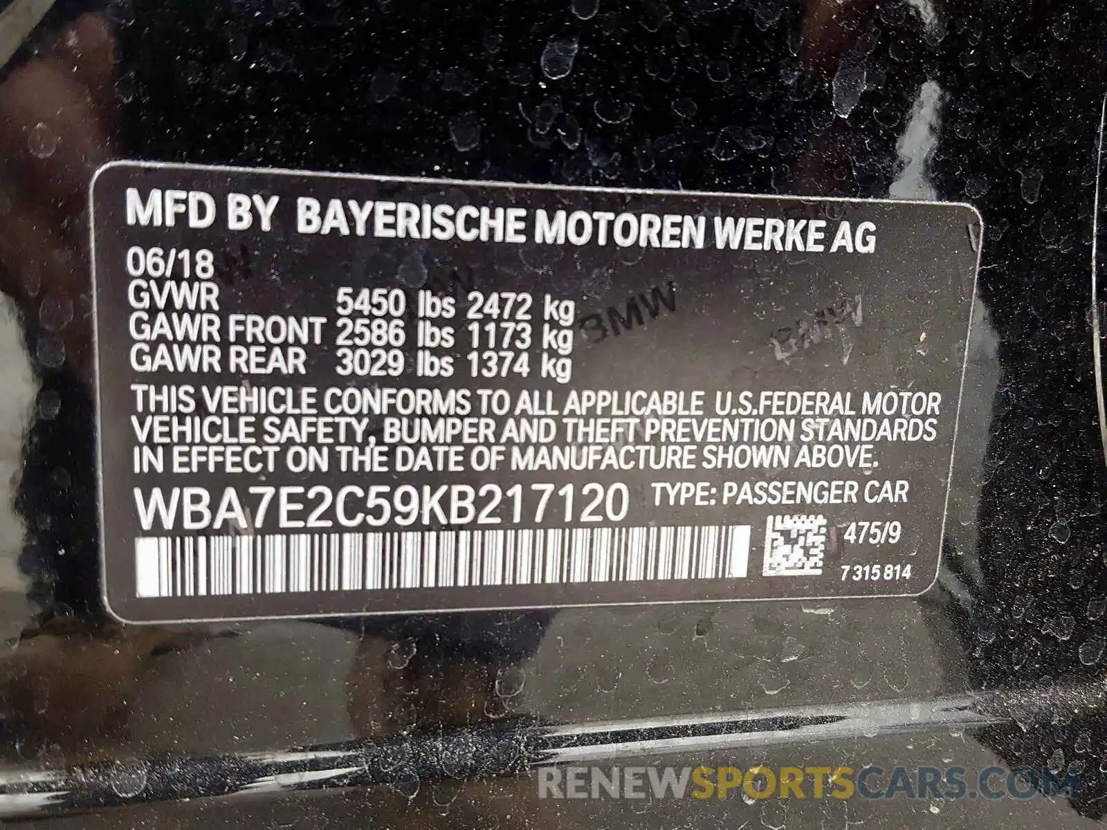 10 Photograph of a damaged car WBA7E2C59KB217120 BMW 7 SERIES 2019