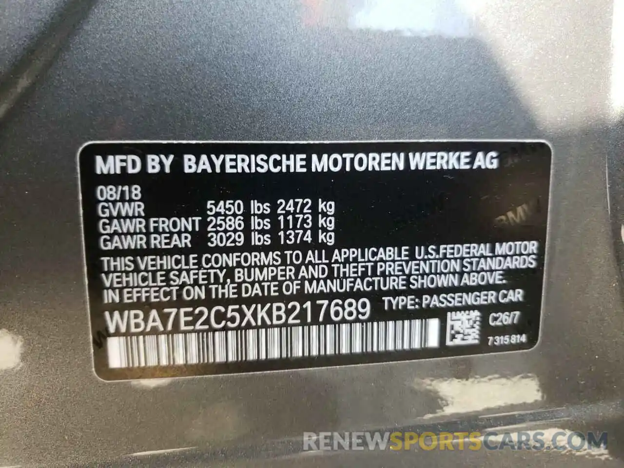 10 Photograph of a damaged car WBA7E2C5XKB217689 BMW 7 SERIES 2019