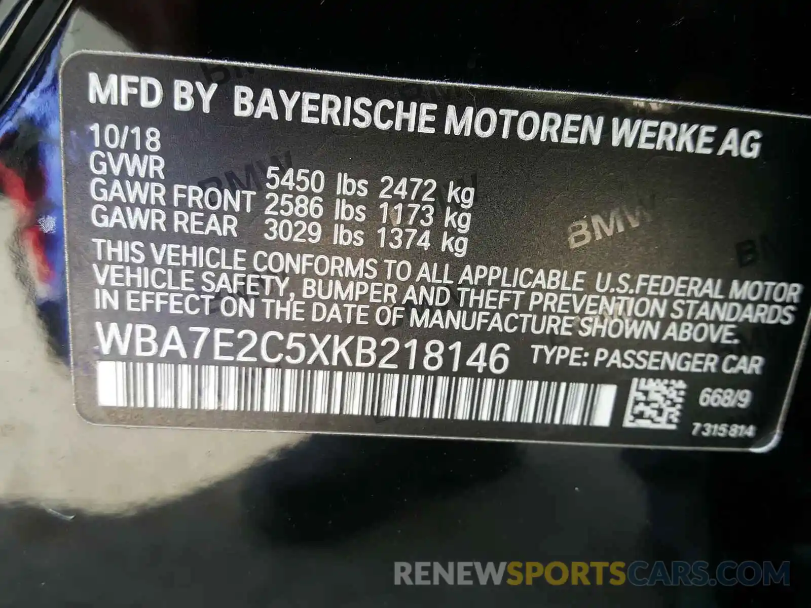 10 Photograph of a damaged car WBA7E2C5XKB218146 BMW 7 SERIES 2019