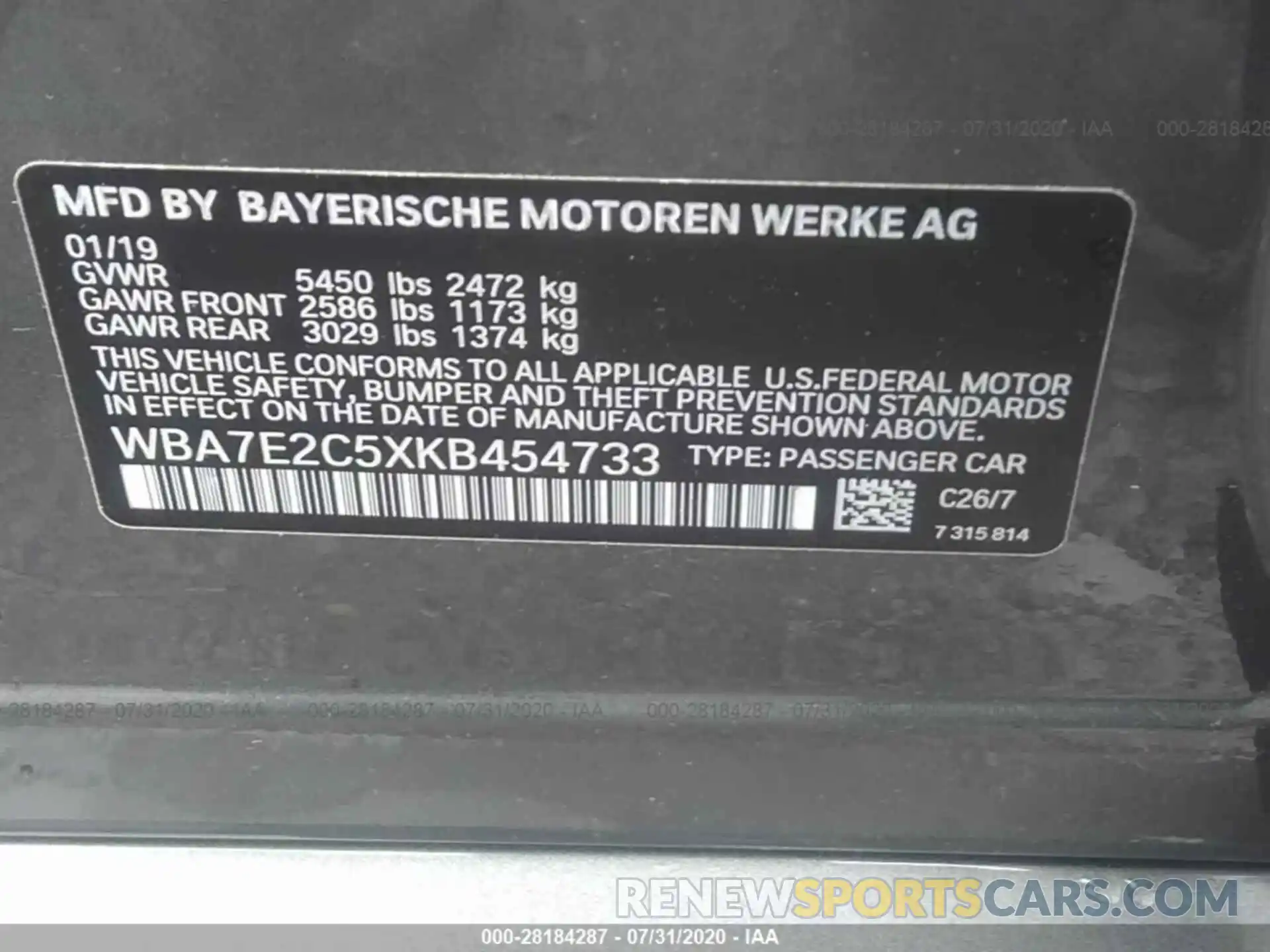 9 Photograph of a damaged car WBA7E2C5XKB454733 BMW 7 SERIES 2019