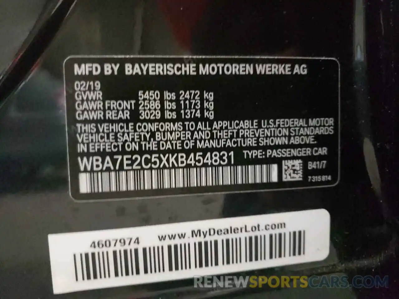 10 Photograph of a damaged car WBA7E2C5XKB454831 BMW 7 SERIES 2019