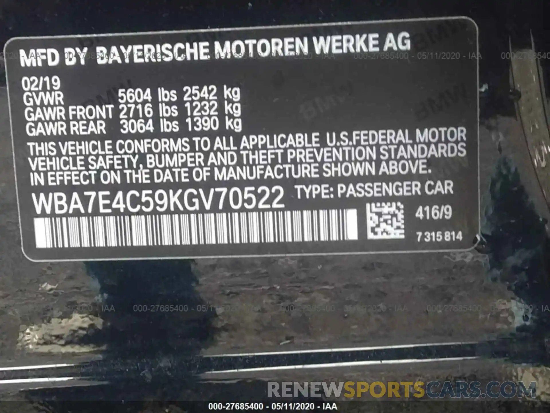 9 Фотография поврежденного автомобиля WBA7E4C59KGV70522 BMW 7 SERIES 2019
