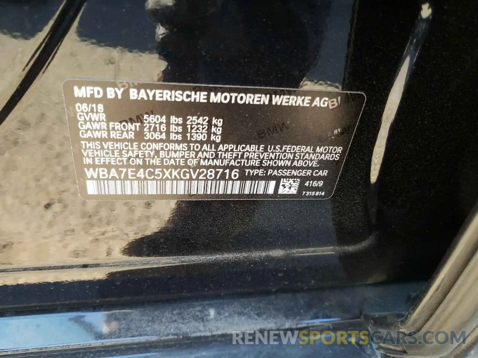 10 Photograph of a damaged car WBA7E4C5XKGV28716 BMW 7 SERIES 2019