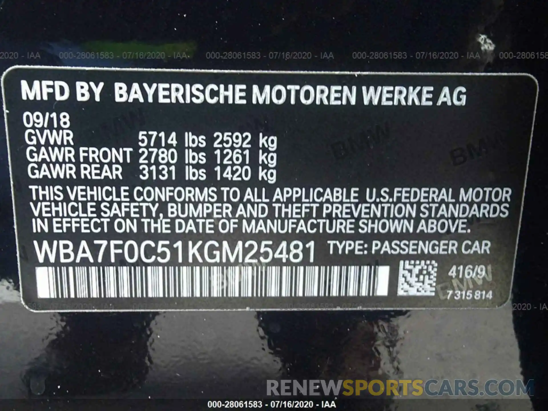 9 Photograph of a damaged car WBA7F0C51KGM25481 BMW 7 SERIES 2019