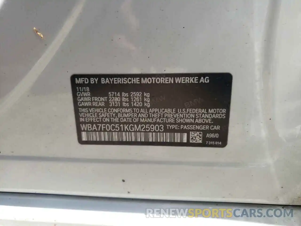 10 Photograph of a damaged car WBA7F0C51KGM25903 BMW 7 SERIES 2019