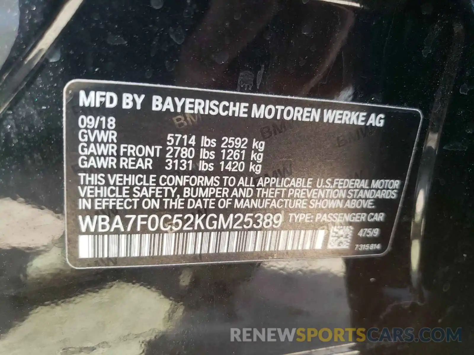 10 Photograph of a damaged car WBA7F0C52KGM25389 BMW 7 SERIES 2019