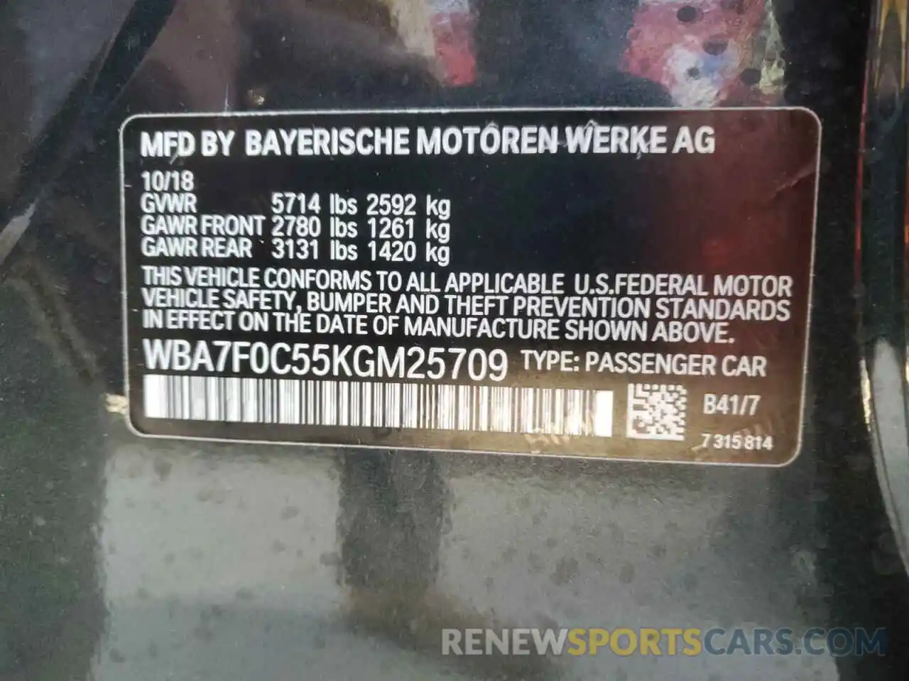 12 Photograph of a damaged car WBA7F0C55KGM25709 BMW 7 SERIES 2019