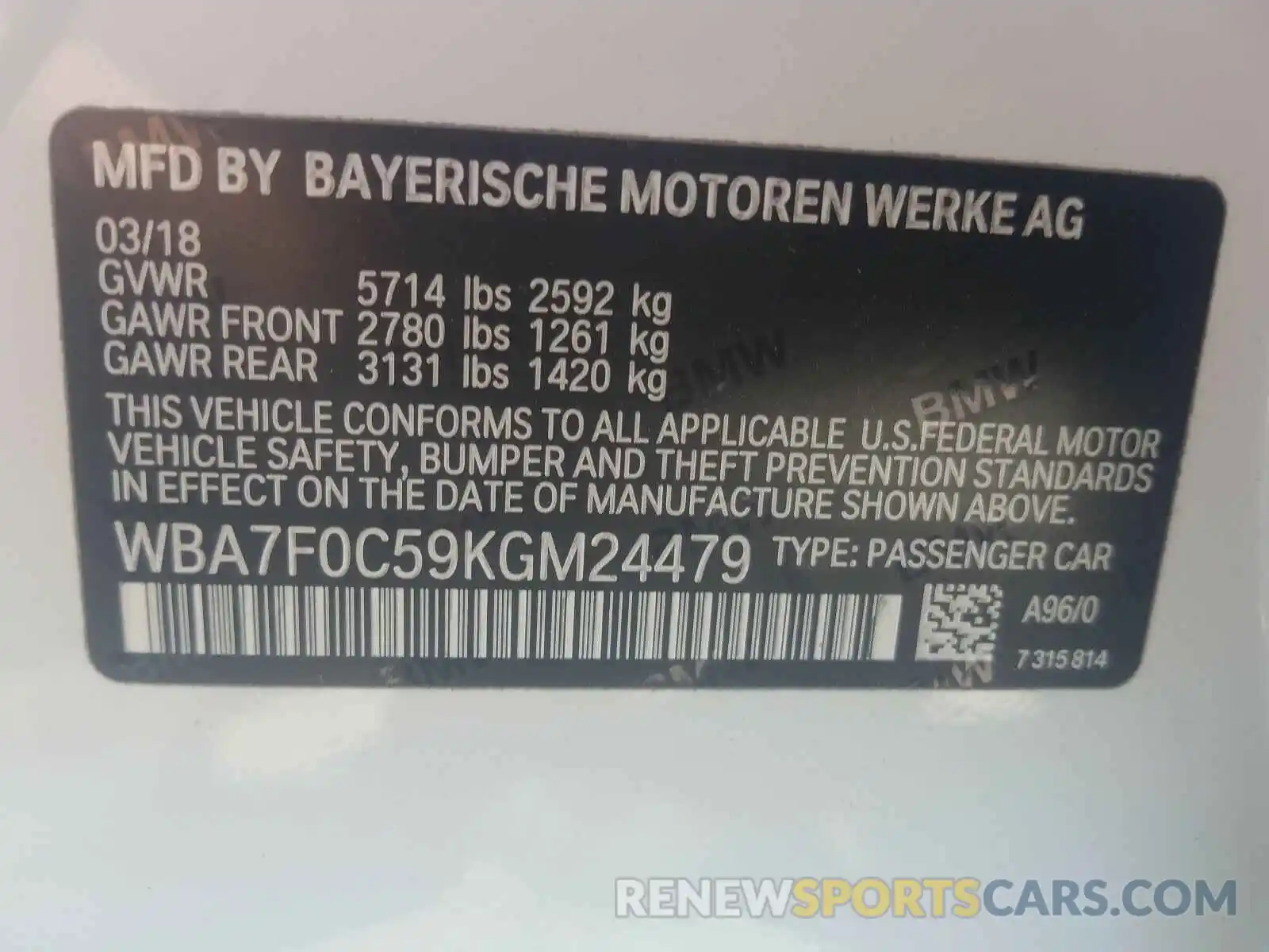 10 Photograph of a damaged car WBA7F0C59KGM24479 BMW 7 SERIES 2019