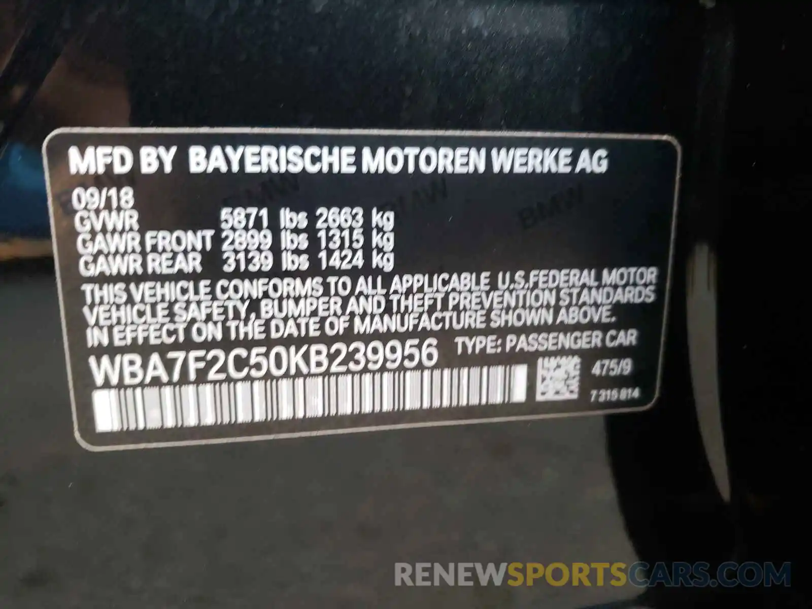 10 Photograph of a damaged car WBA7F2C50KB239956 BMW 7 SERIES 2019