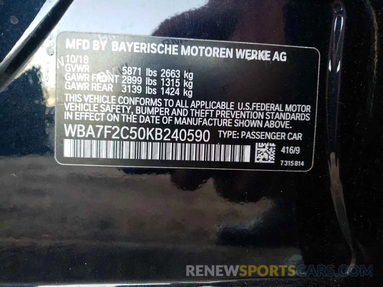 10 Photograph of a damaged car WBA7F2C50KB240590 BMW 7 SERIES 2019