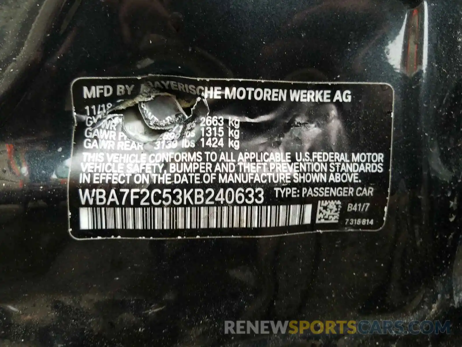 10 Photograph of a damaged car WBA7F2C53KB240633 BMW 7 SERIES 2019