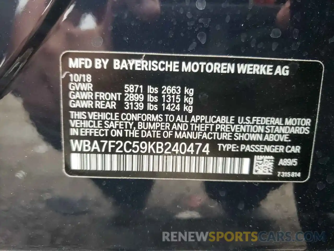 10 Photograph of a damaged car WBA7F2C59KB240474 BMW 7 SERIES 2019