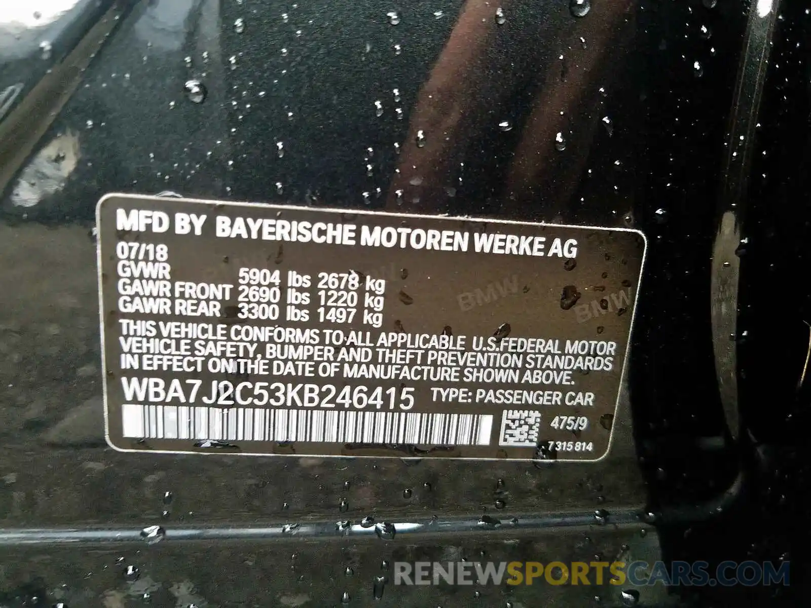 10 Photograph of a damaged car WBA7J2C53KB246415 BMW 7 SERIES 2019