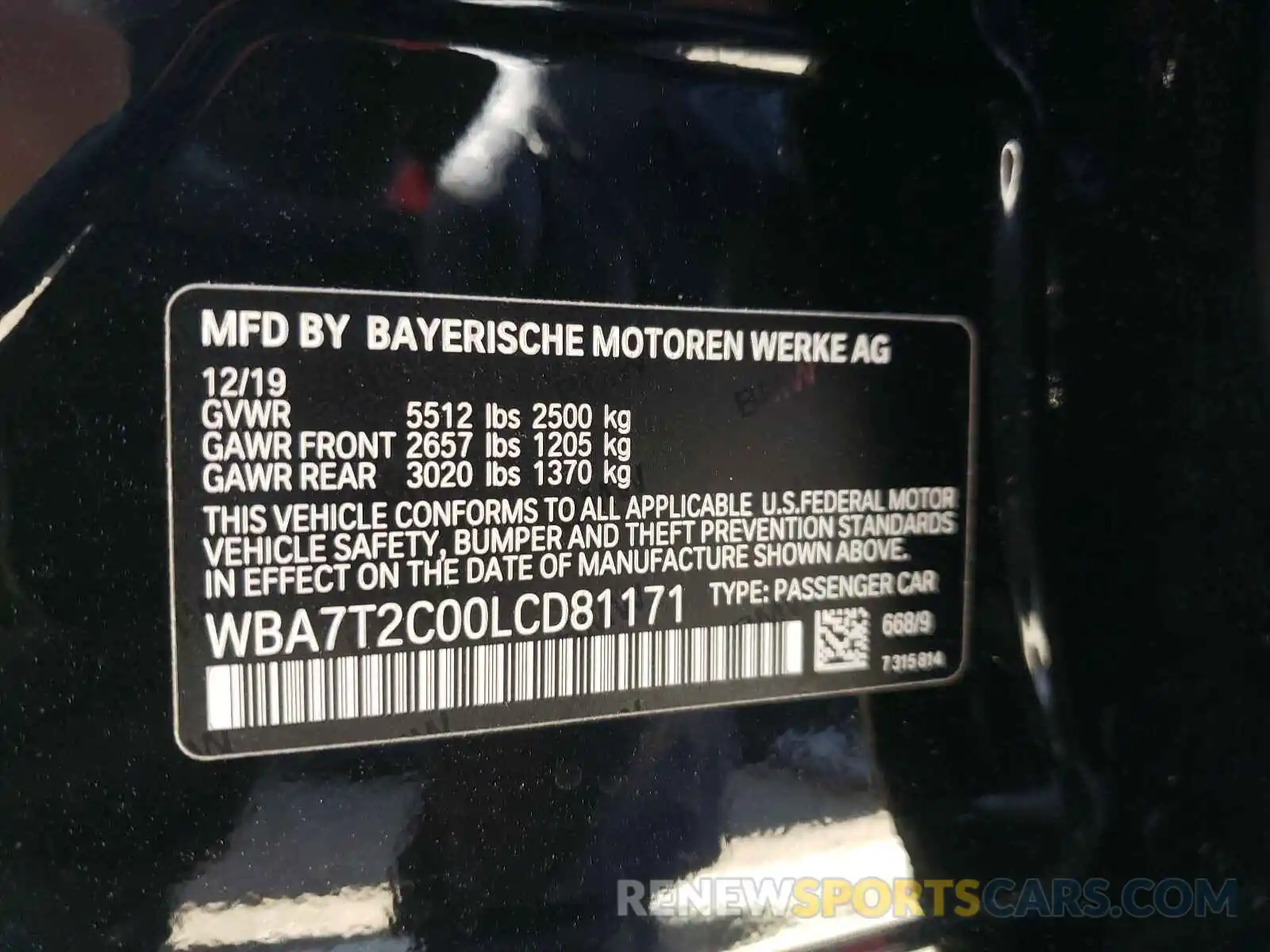 10 Фотография поврежденного автомобиля WBA7T2C00LCD81171 BMW 7 SERIES 2020