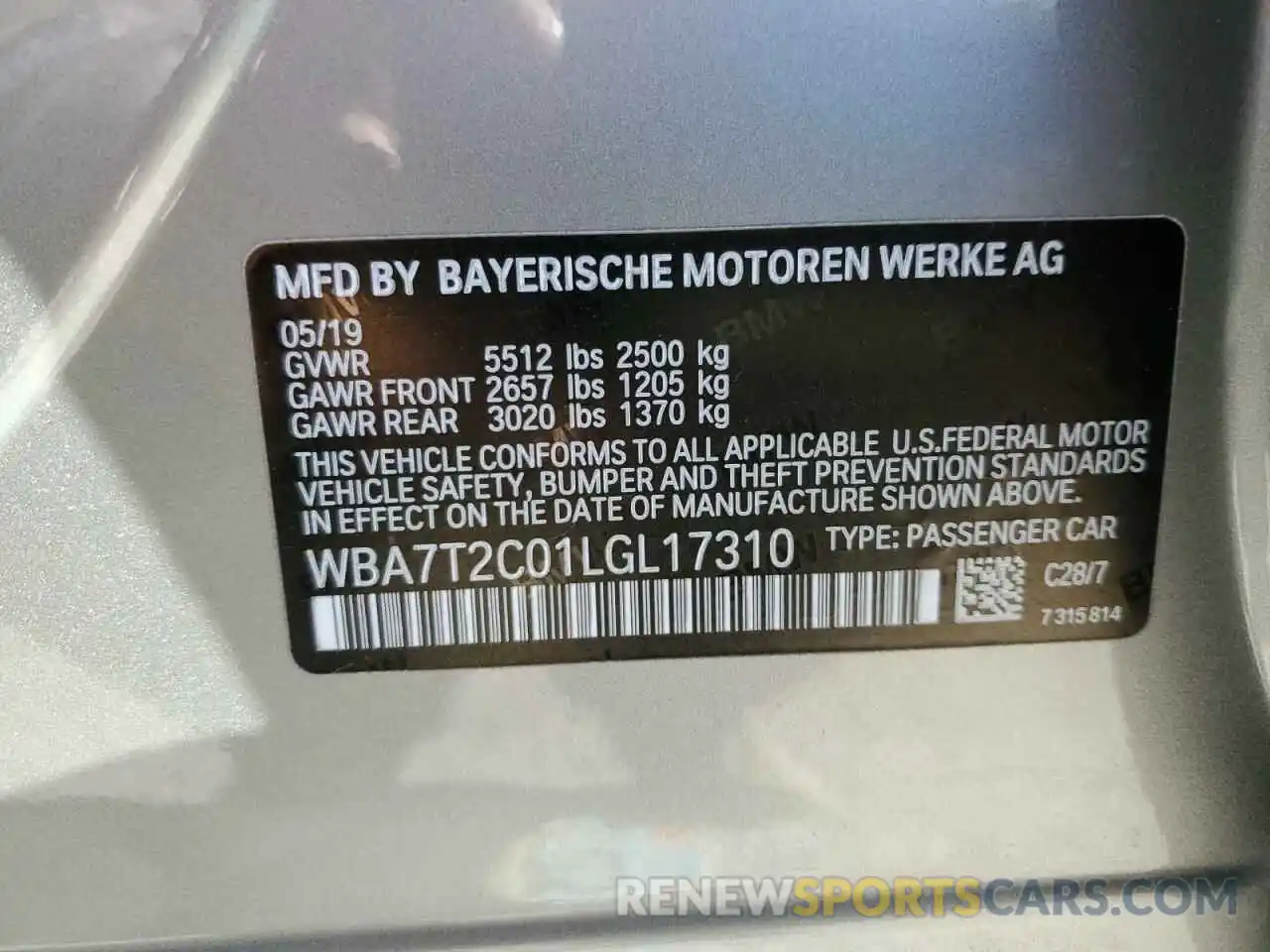 13 Photograph of a damaged car WBA7T2C01LGL17310 BMW 7 SERIES 2020