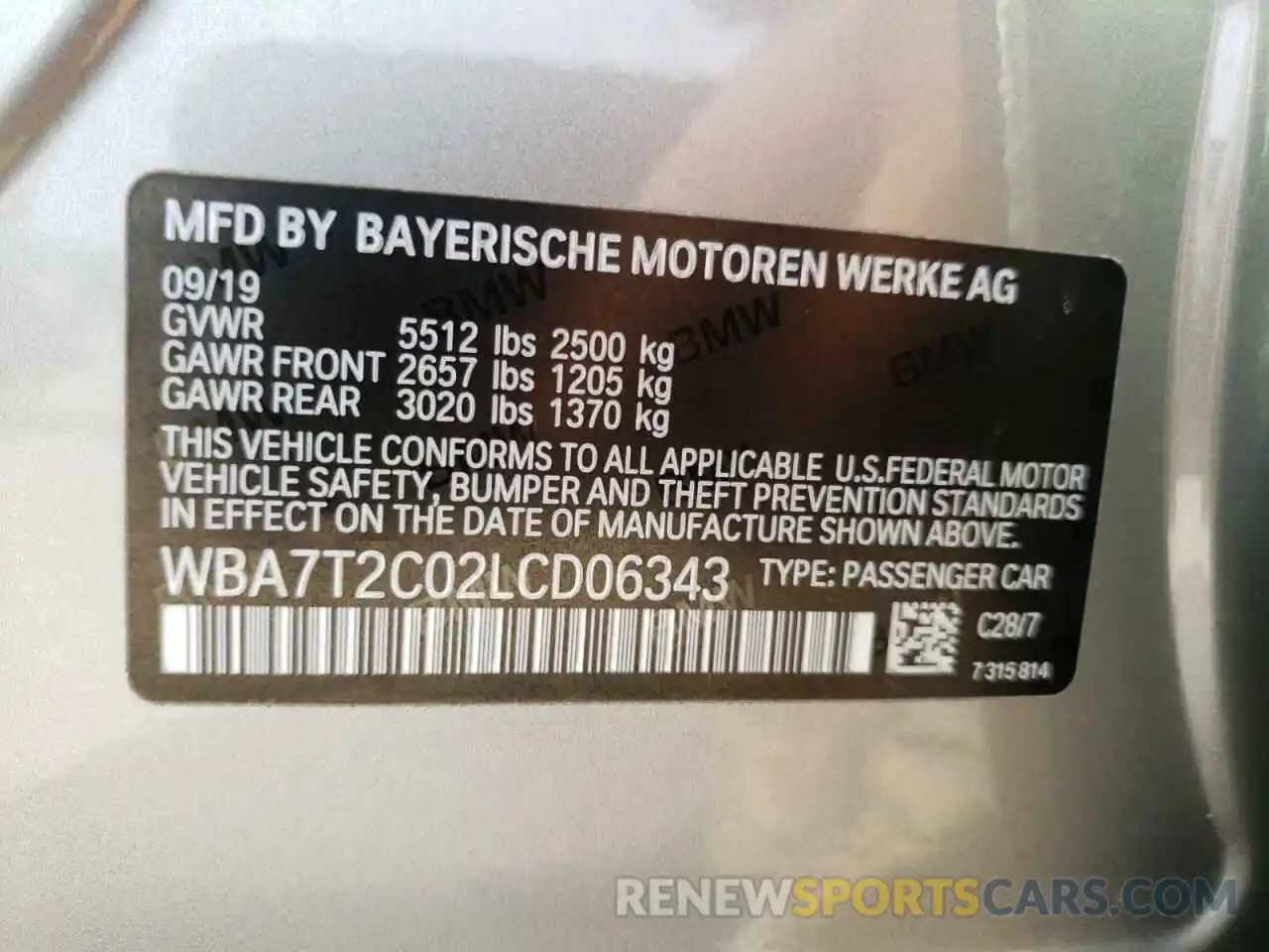 10 Фотография поврежденного автомобиля WBA7T2C02LCD06343 BMW 7 SERIES 2020