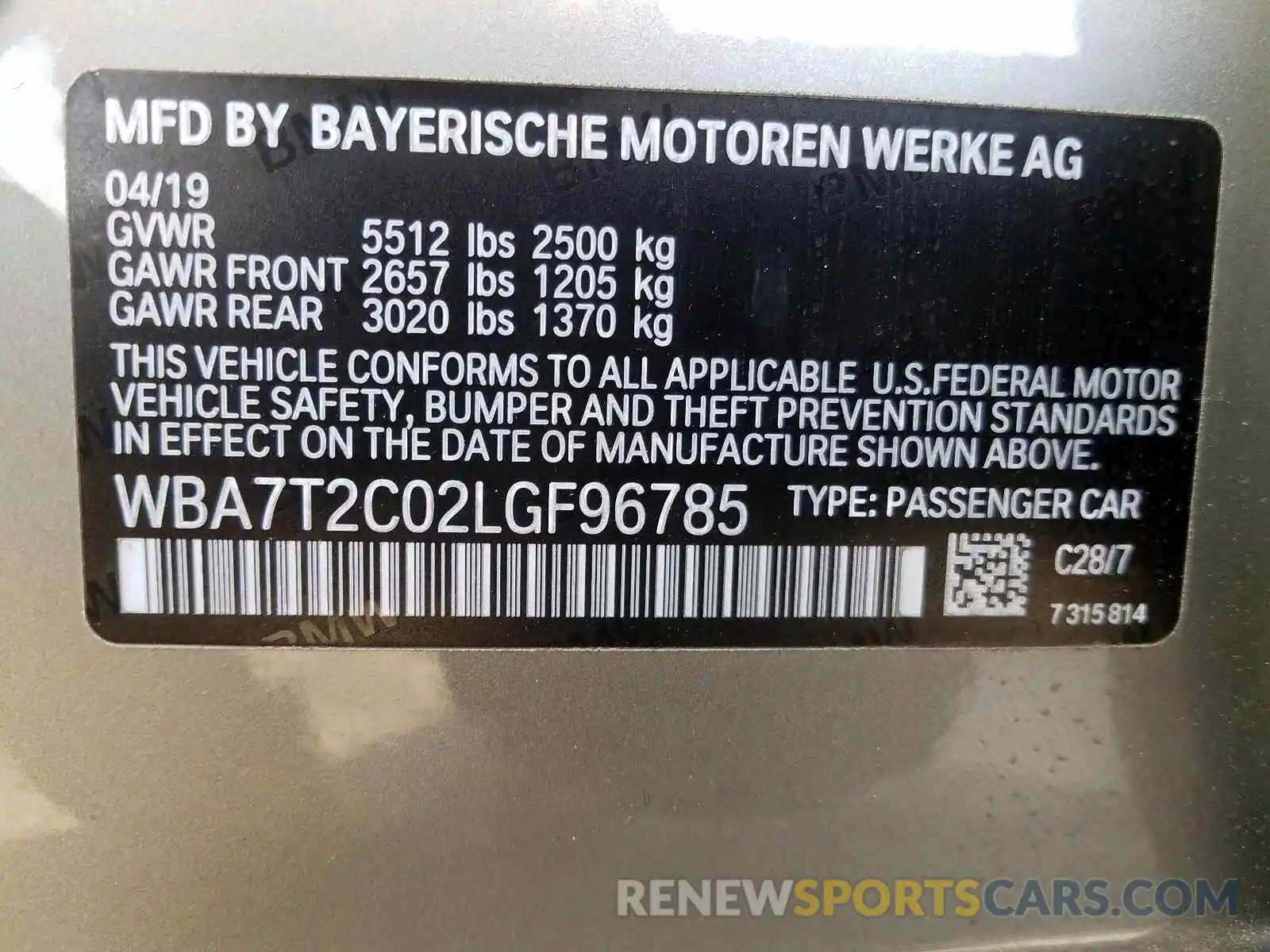 10 Фотография поврежденного автомобиля WBA7T2C02LGF96785 BMW 7 SERIES 2020