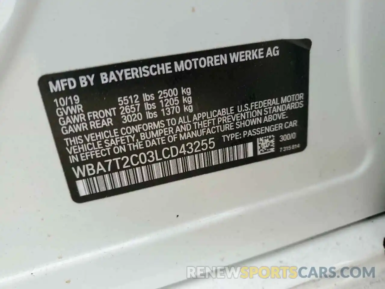 12 Фотография поврежденного автомобиля WBA7T2C03LCD43255 BMW 7 SERIES 2020