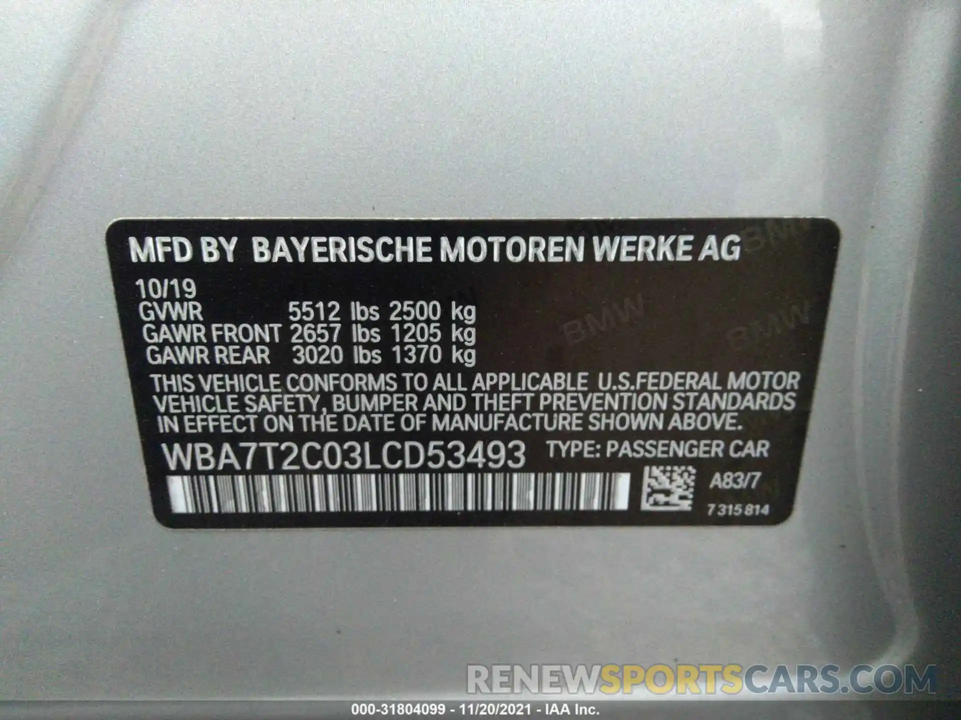 9 Фотография поврежденного автомобиля WBA7T2C03LCD53493 BMW 7 SERIES 2020