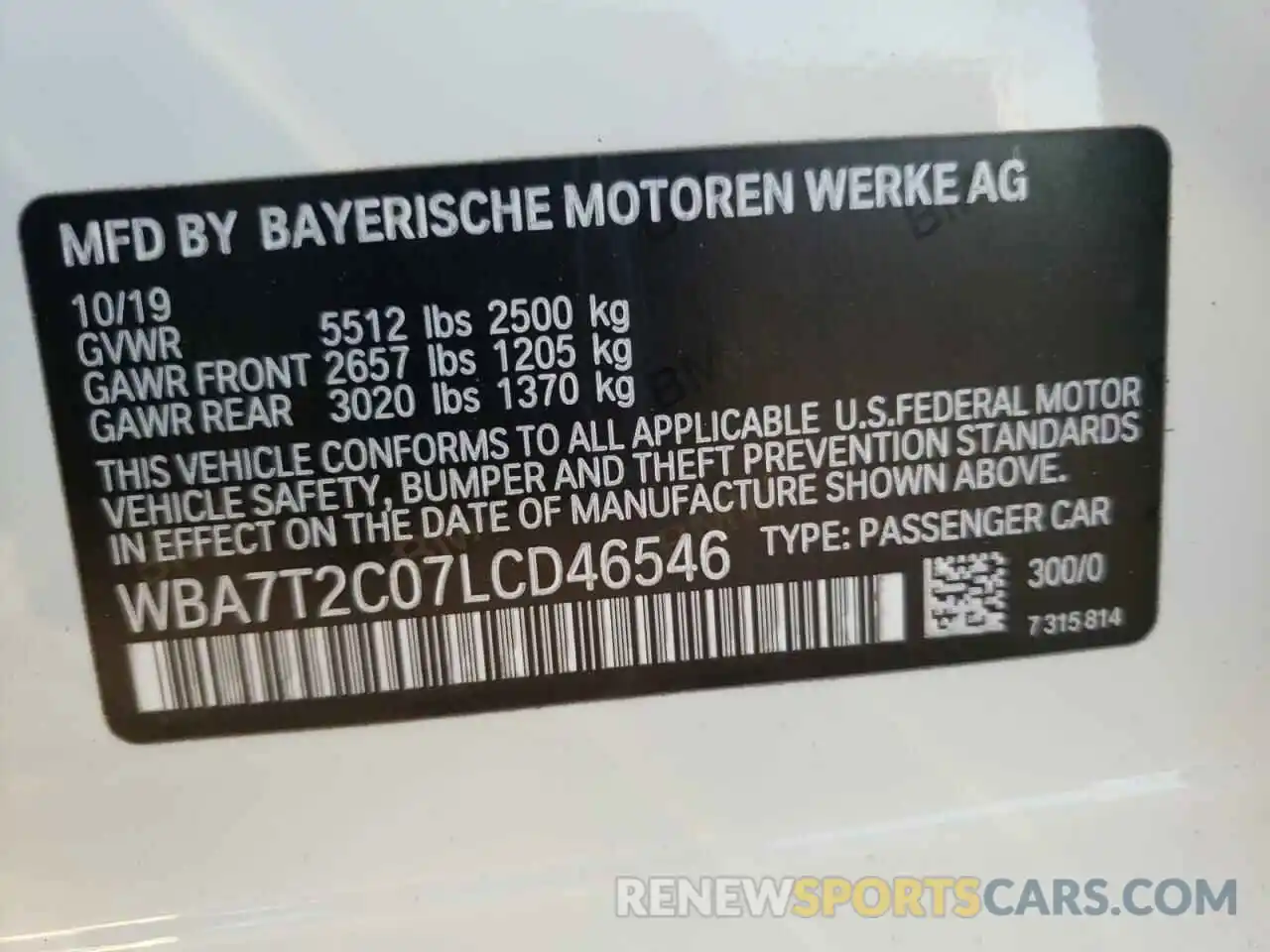 10 Фотография поврежденного автомобиля WBA7T2C07LCD46546 BMW 7 SERIES 2020