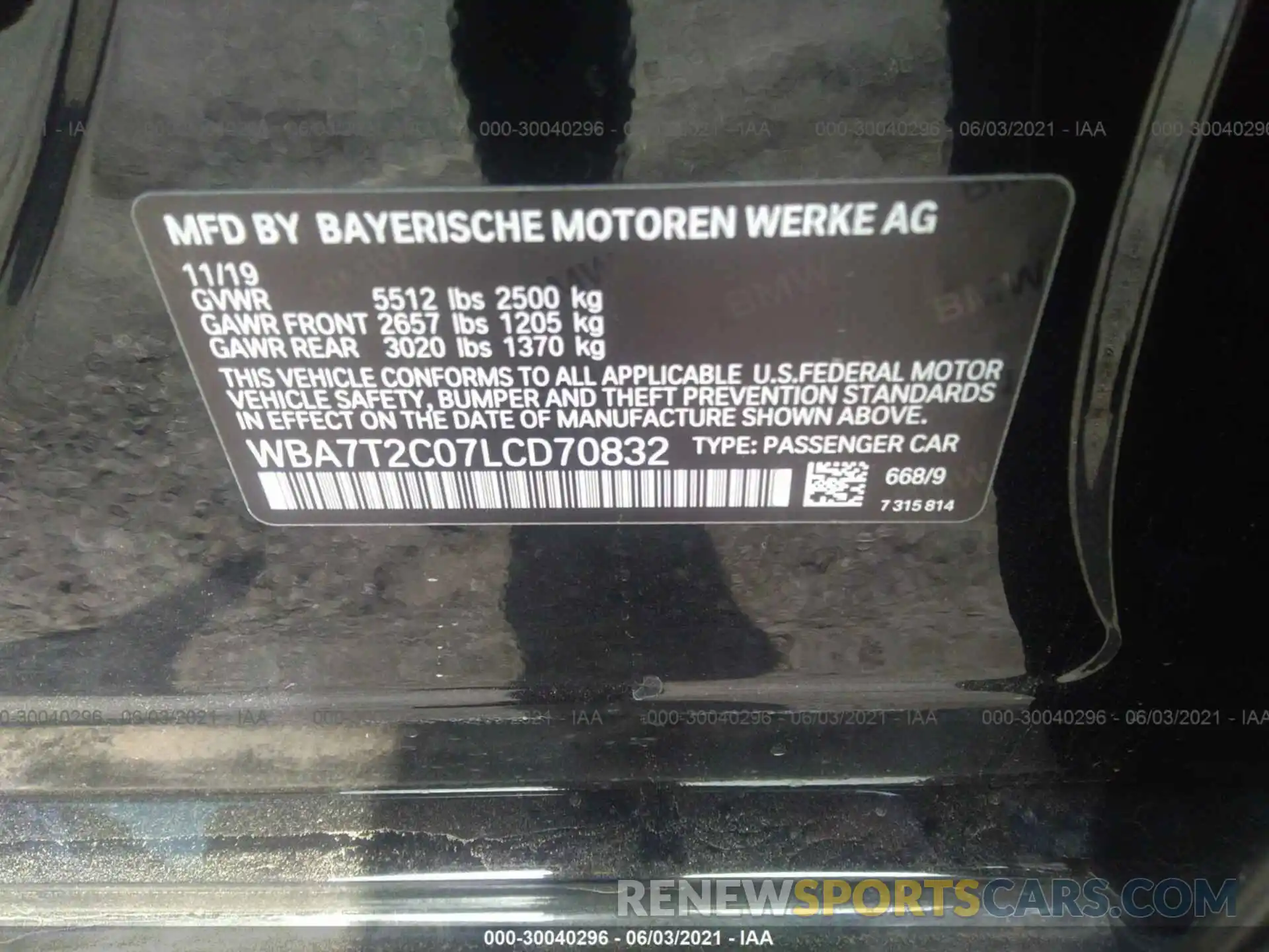 9 Фотография поврежденного автомобиля WBA7T2C07LCD70832 BMW 7 SERIES 2020