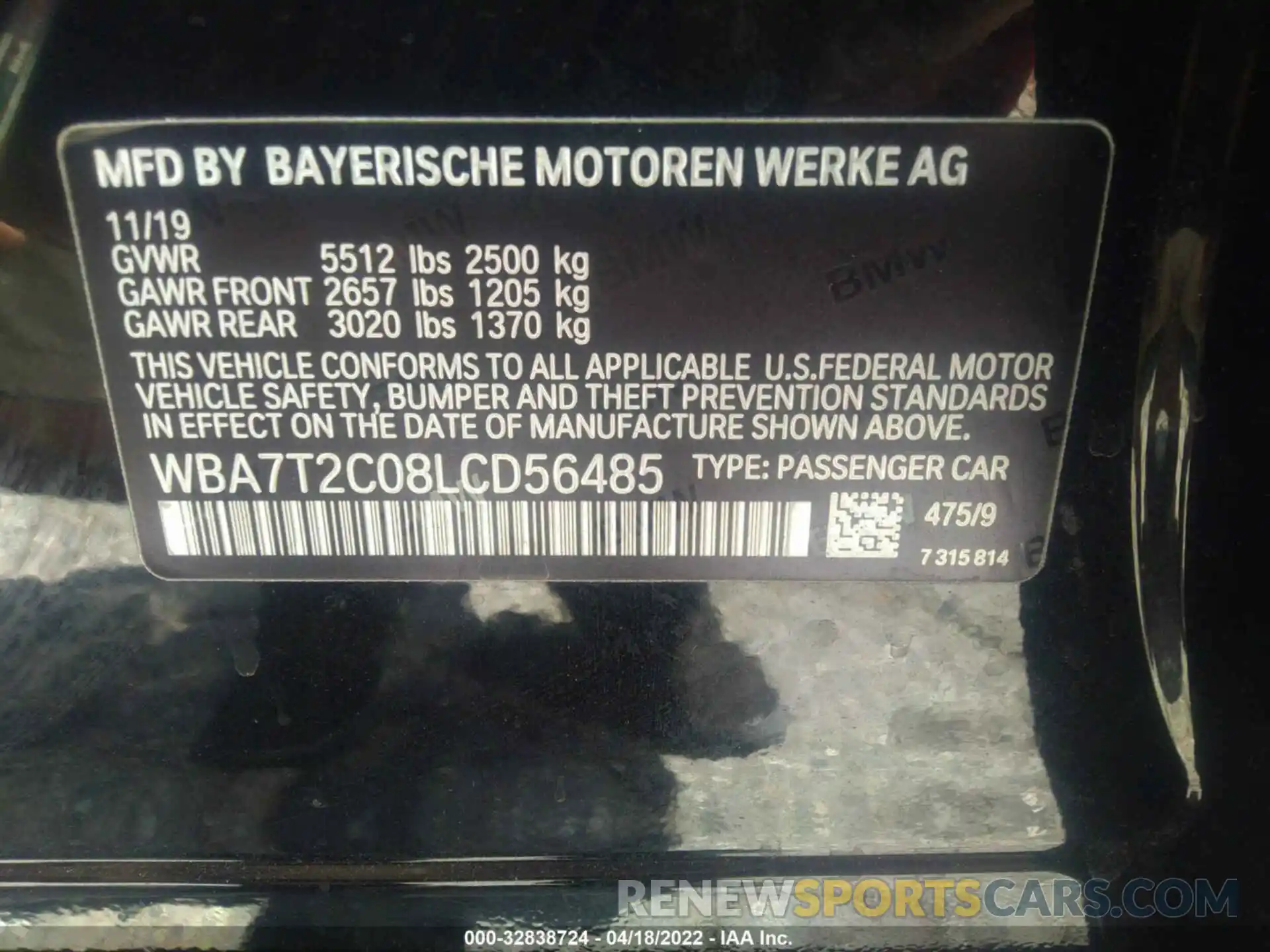 9 Фотография поврежденного автомобиля WBA7T2C08LCD56485 BMW 7 SERIES 2020