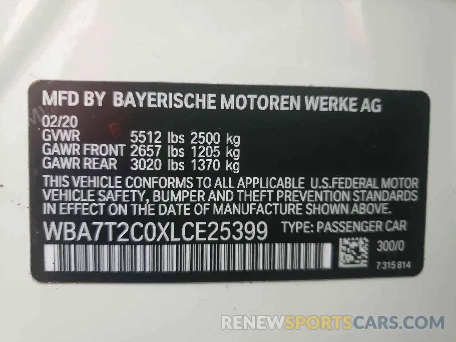 10 Photograph of a damaged car WBA7T2C0XLCE25399 BMW 7 SERIES 2020