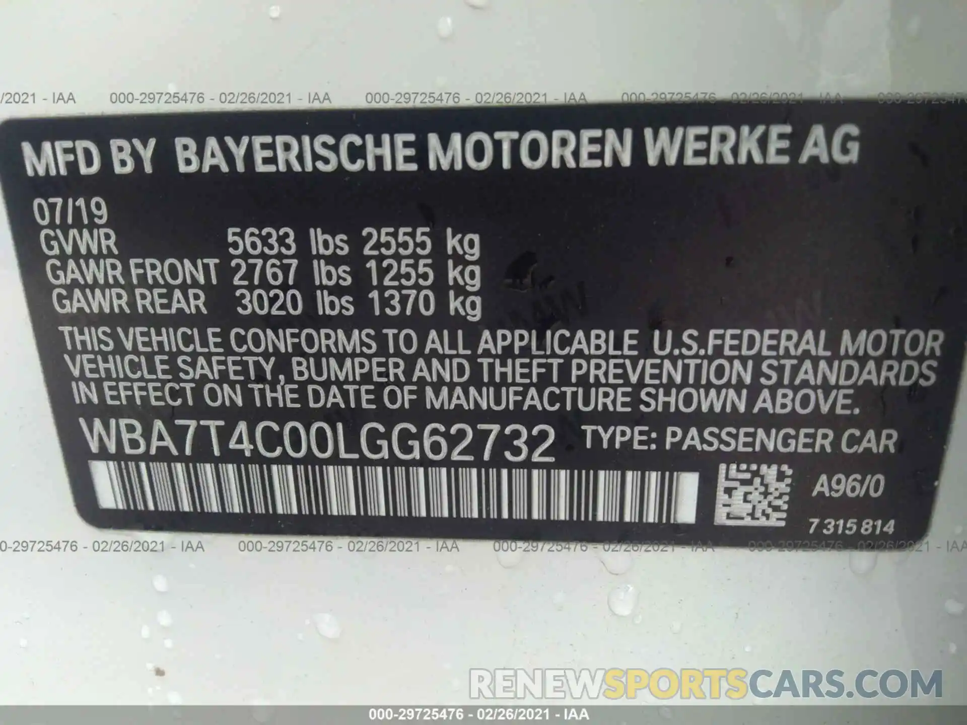 9 Фотография поврежденного автомобиля WBA7T4C00LGG62732 BMW 7 SERIES 2020