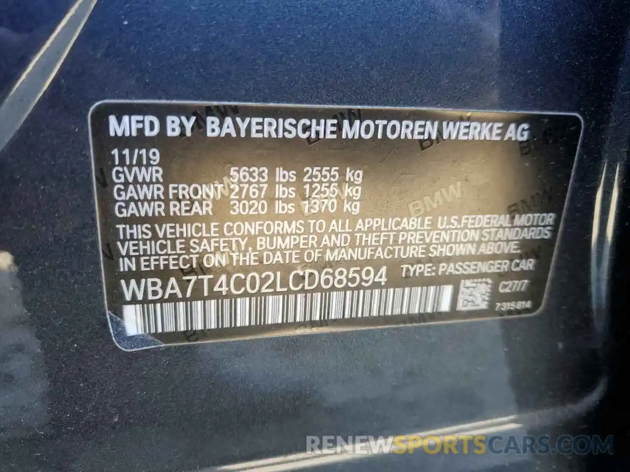 12 Photograph of a damaged car WBA7T4C02LCD68594 BMW 7 SERIES 2020