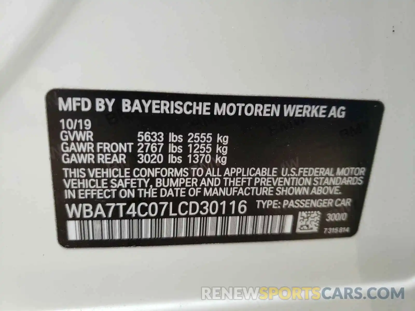 10 Photograph of a damaged car WBA7T4C07LCD30116 BMW 7 SERIES 2020