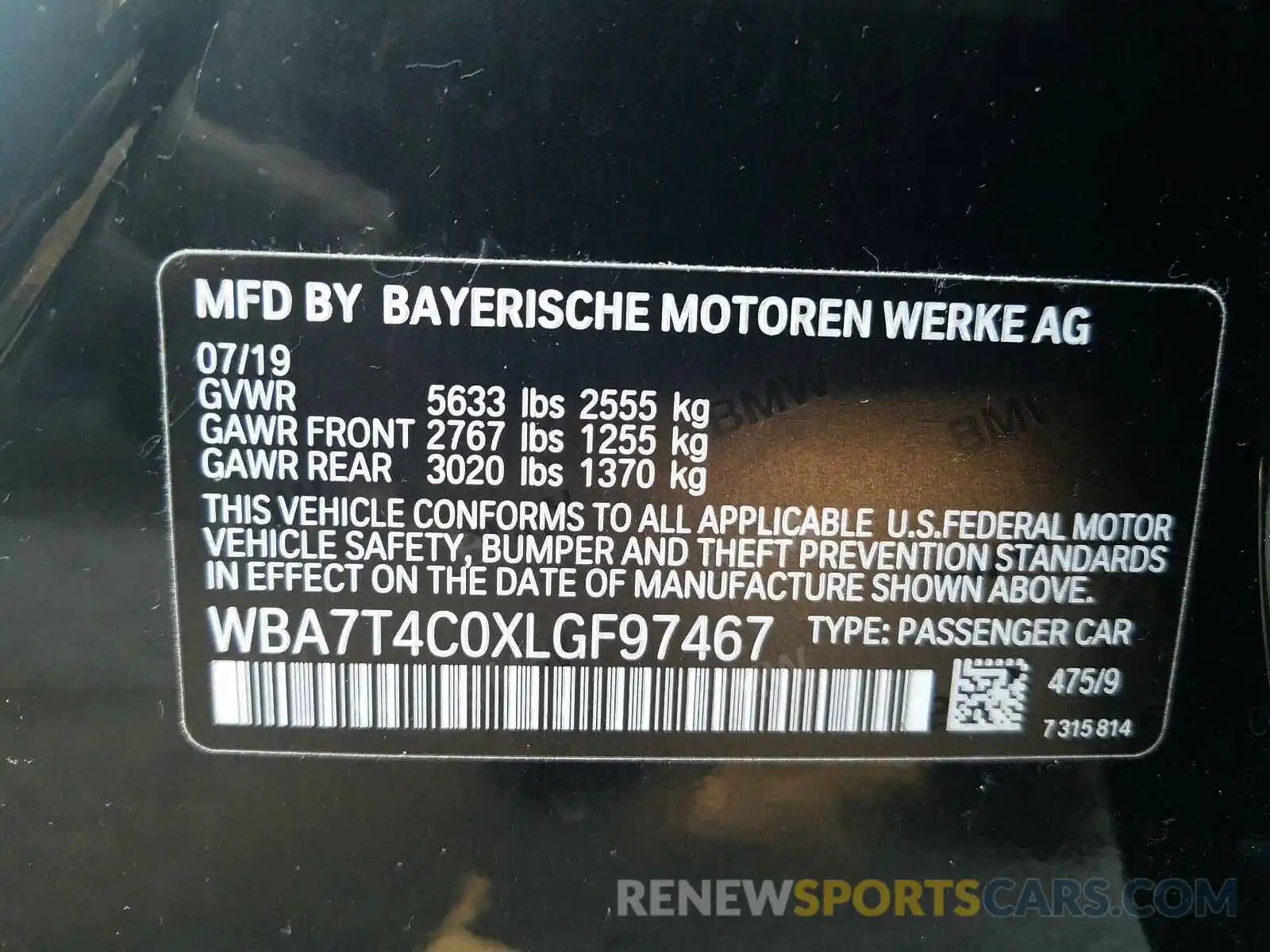 10 Photograph of a damaged car WBA7T4C0XLGF97467 BMW 7 SERIES 2020