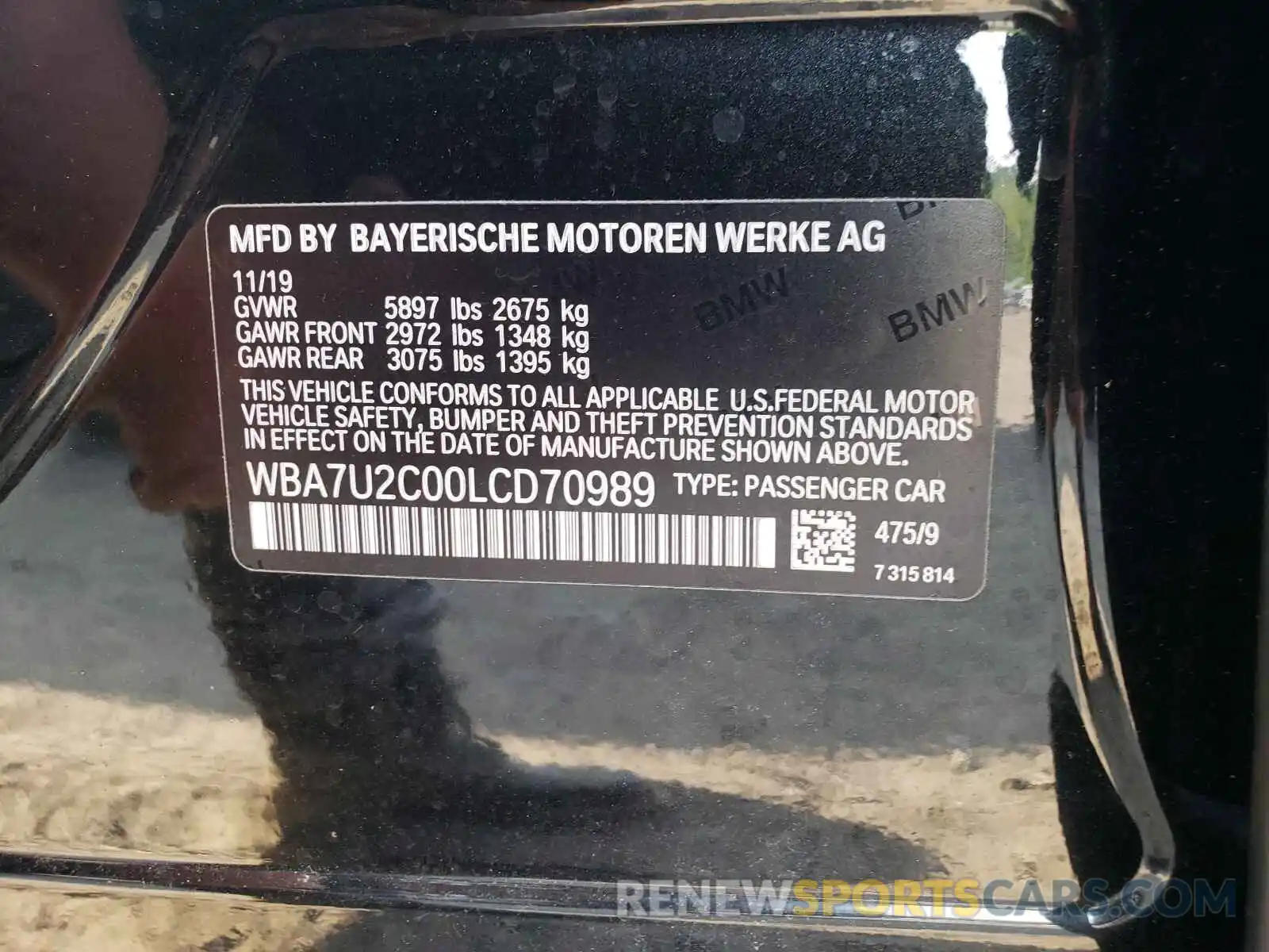 10 Фотография поврежденного автомобиля WBA7U2C00LCD70989 BMW 7 SERIES 2020