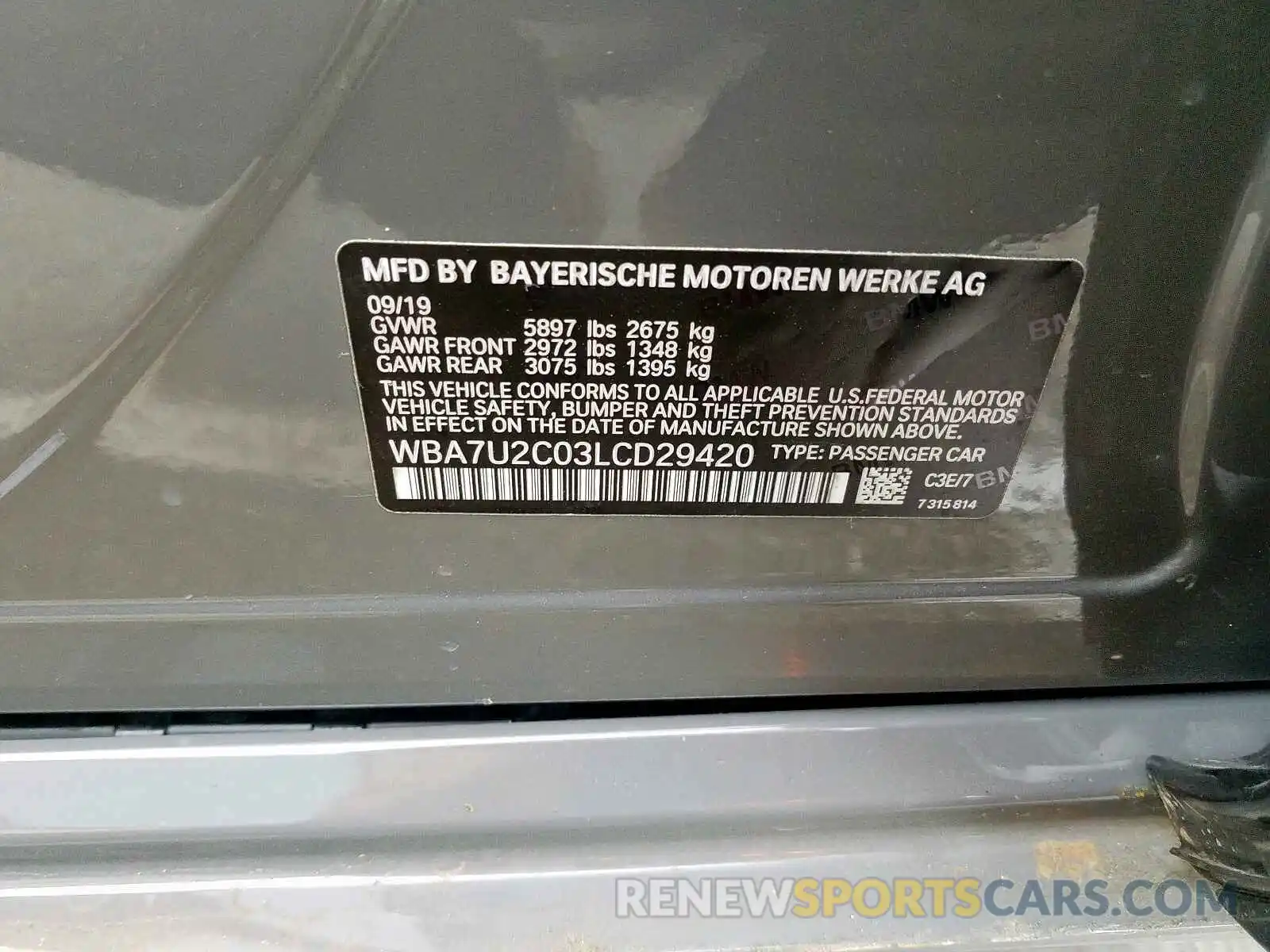 10 Фотография поврежденного автомобиля WBA7U2C03LCD29420 BMW 7 SERIES 2020