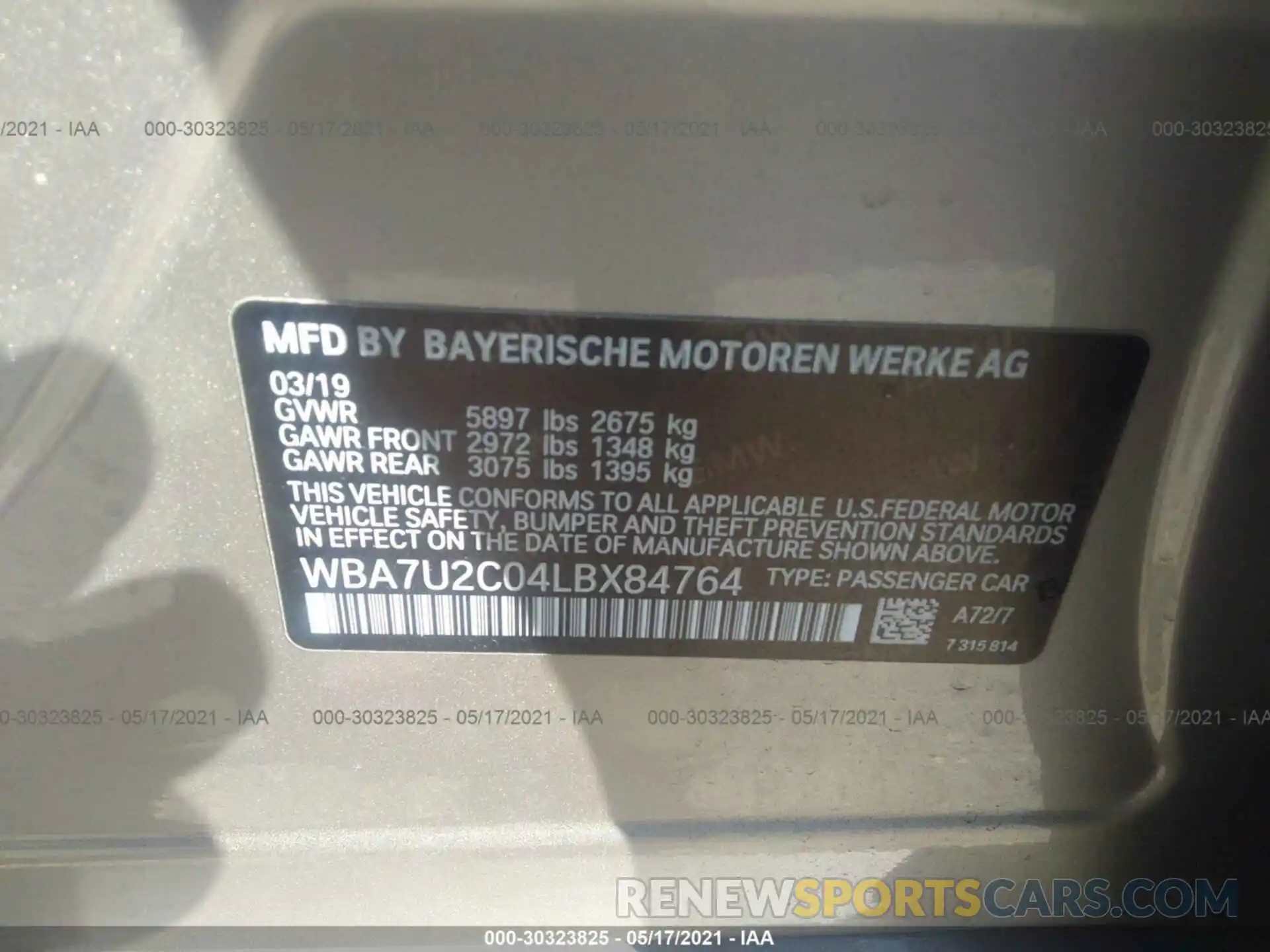 9 Фотография поврежденного автомобиля WBA7U2C04LBX84764 BMW 7 SERIES 2020