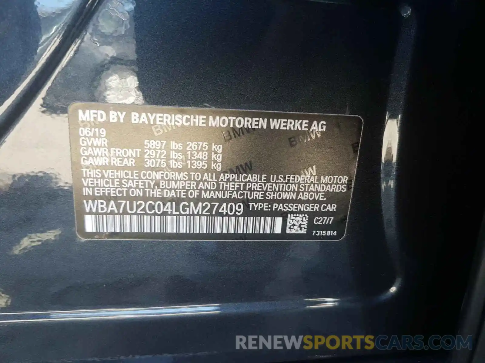 10 Фотография поврежденного автомобиля WBA7U2C04LGM27409 BMW 7 SERIES 2020