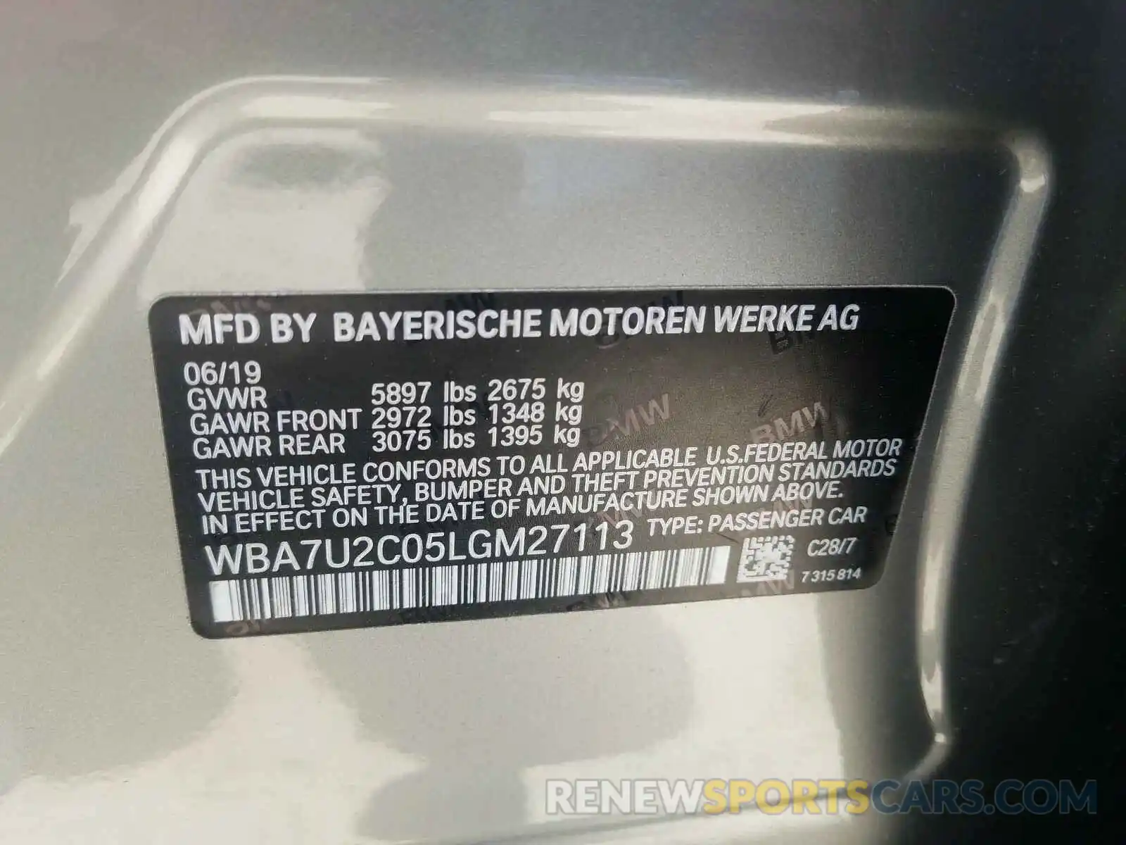 10 Photograph of a damaged car WBA7U2C05LGM27113 BMW 7 SERIES 2020