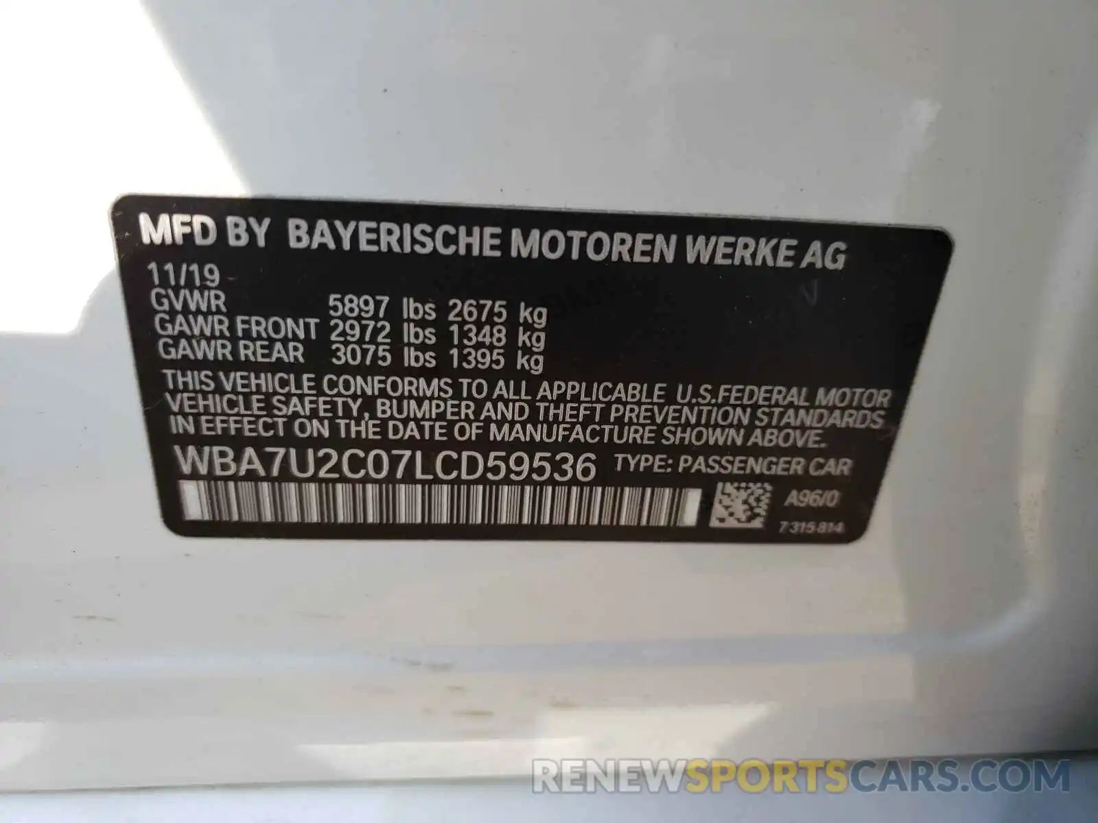 10 Фотография поврежденного автомобиля WBA7U2C07LCD59536 BMW 7 SERIES 2020