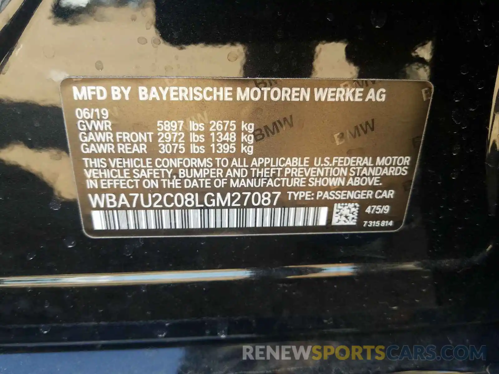 10 Фотография поврежденного автомобиля WBA7U2C08LGM27087 BMW 7 SERIES 2020
