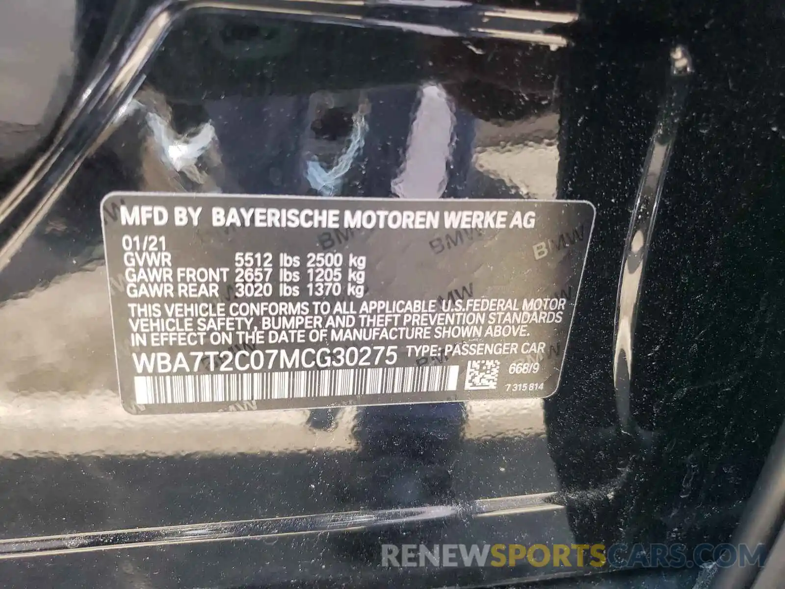 10 Photograph of a damaged car WBA7T2C07MCG30275 BMW 7 SERIES 2021