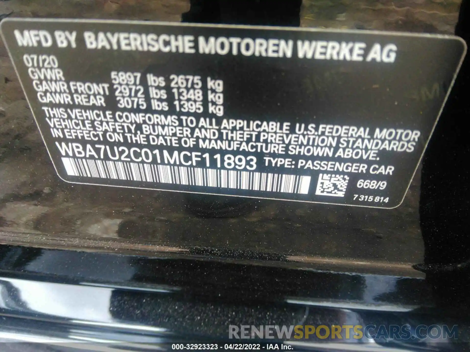 9 Фотография поврежденного автомобиля WBA7U2C01MCF11893 BMW 7 SERIES 2021