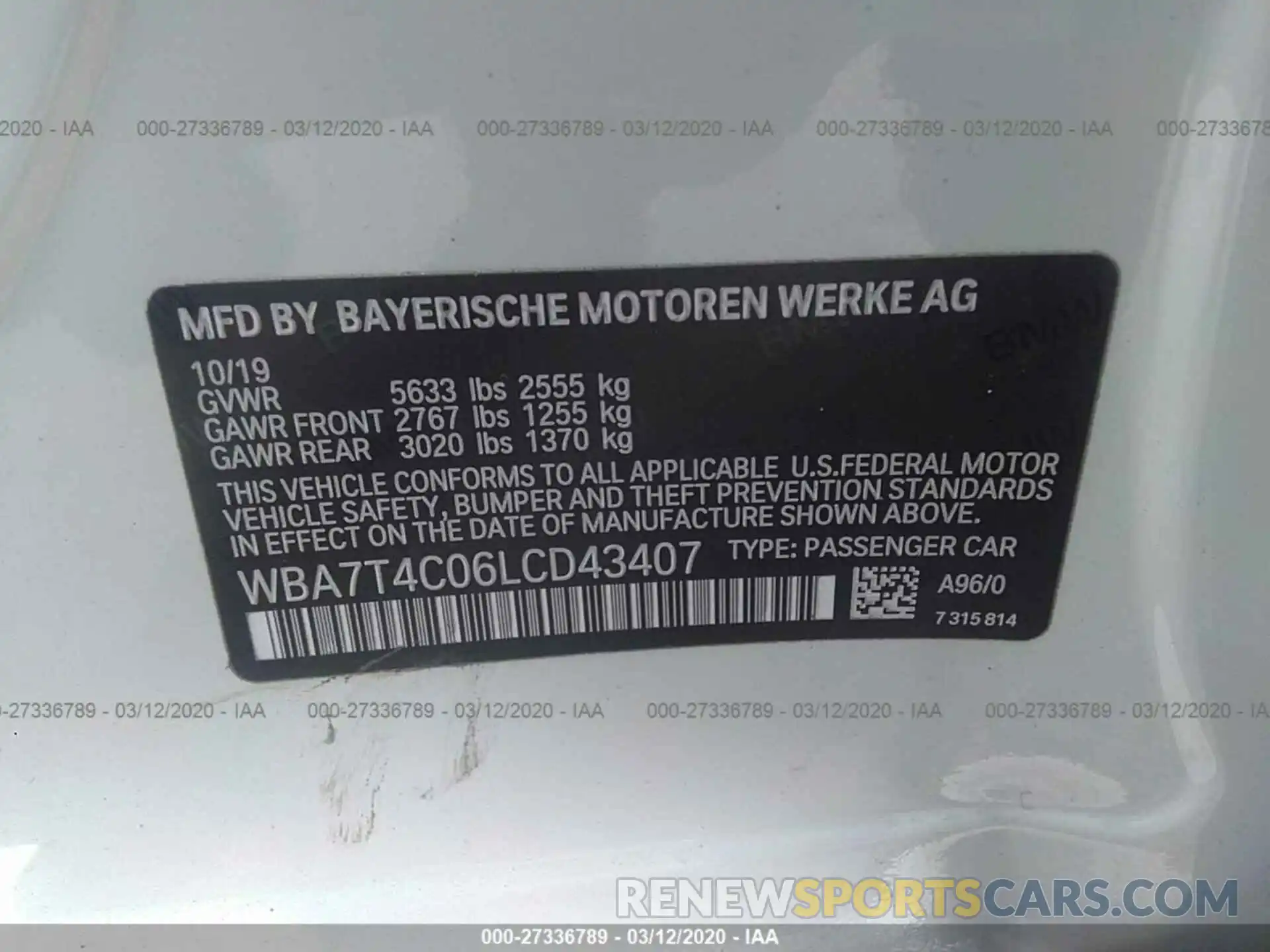 9 Photograph of a damaged car WBA7T4C06LCD43407 BMW 740 2020