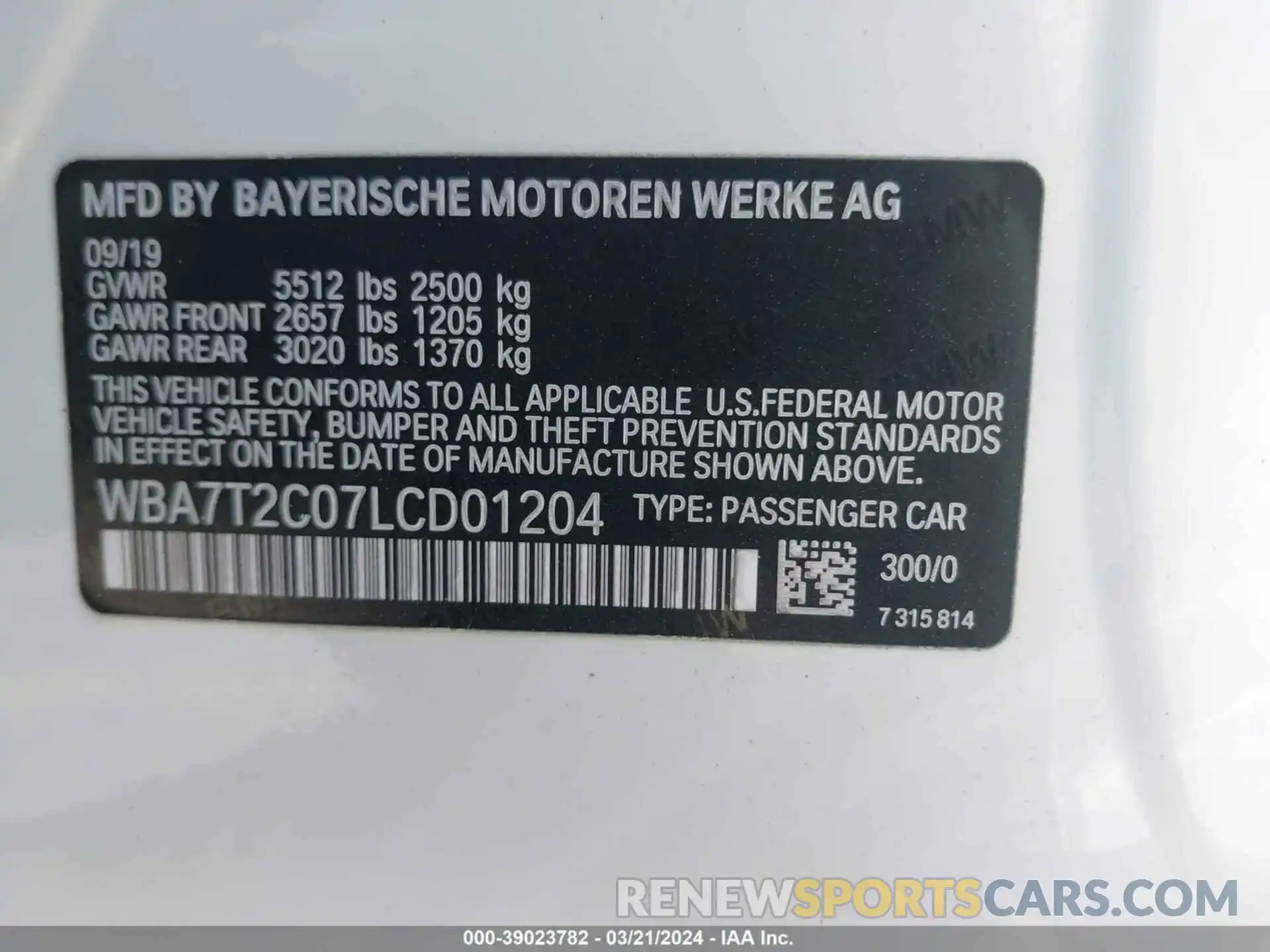 9 Photograph of a damaged car WBA7T2C07LCD01204 BMW 740I 2020