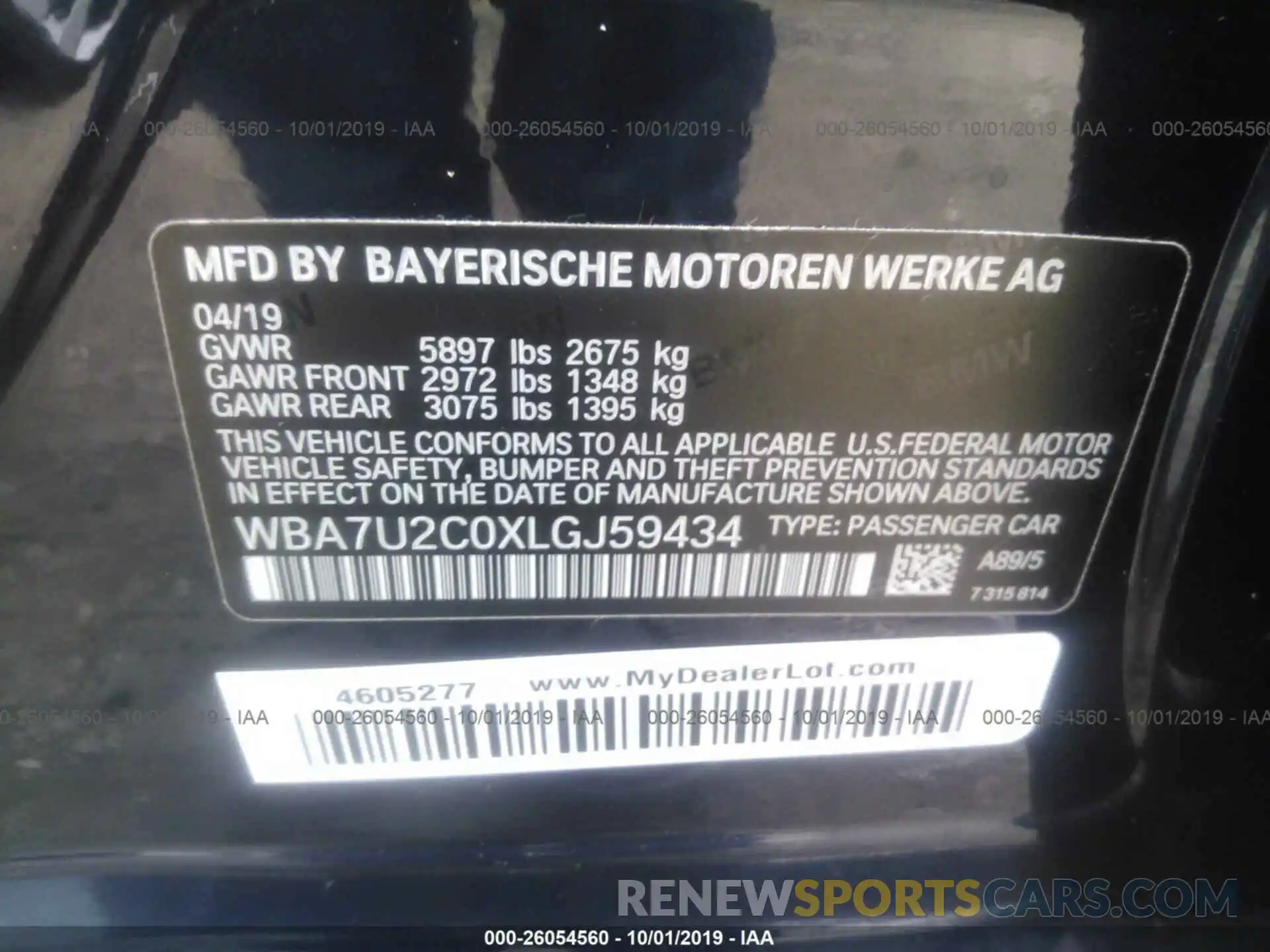 9 Фотография поврежденного автомобиля WBA7U2C0XLGJ59434 BMW 750 2020