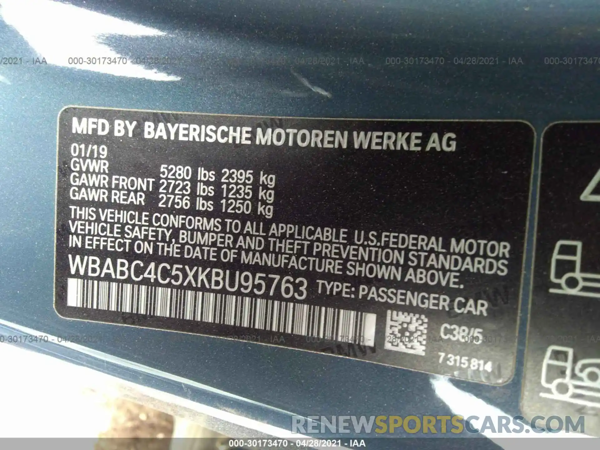 9 Фотография поврежденного автомобиля WBABC4C5XKBU95763 BMW 8 SERIES 2019