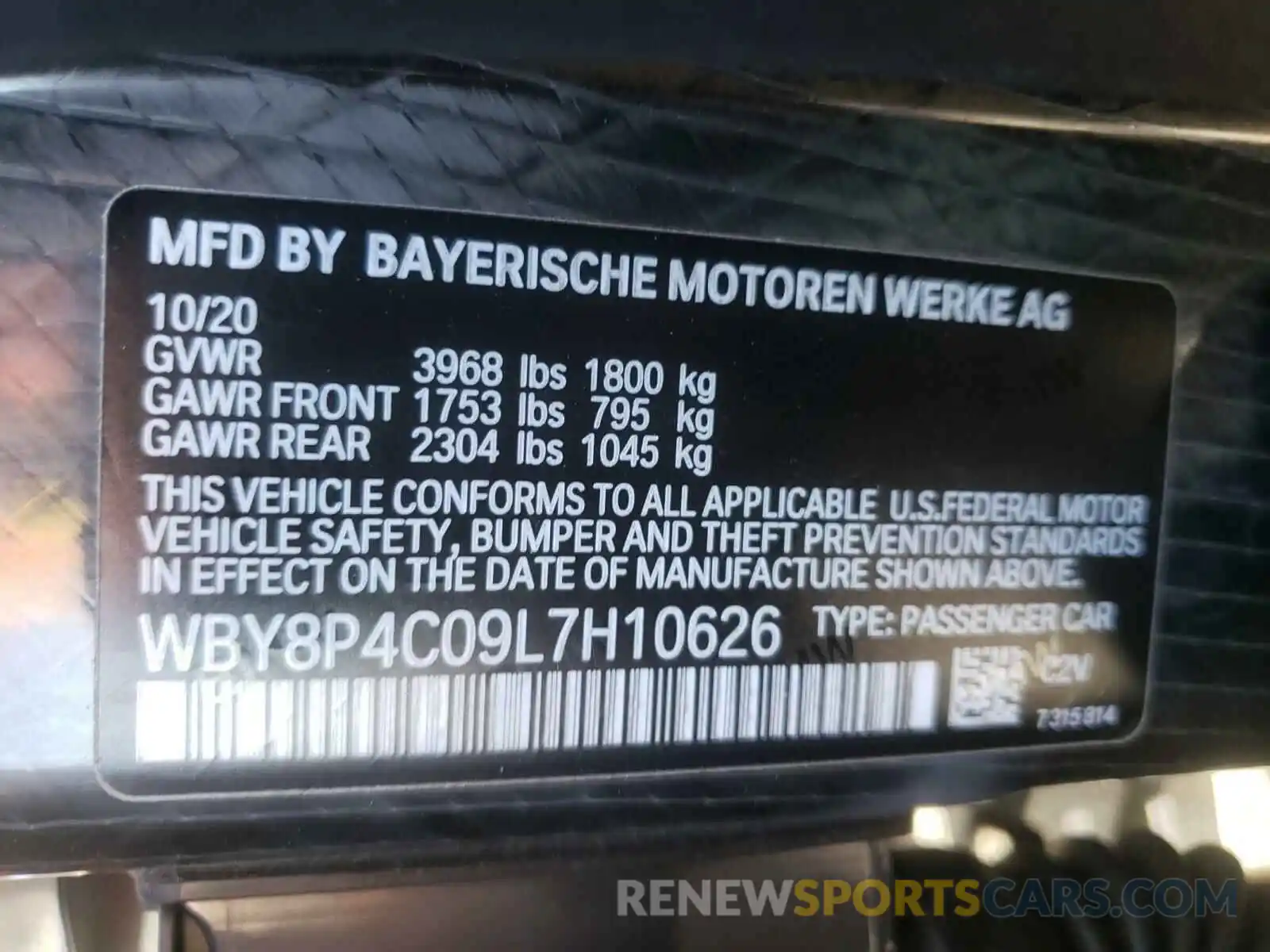 10 Photograph of a damaged car WBY8P4C09L7H10626 BMW I SERIES 2020