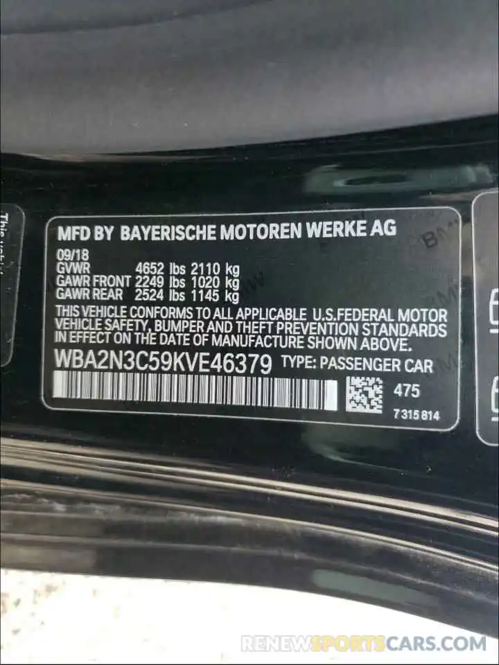 10 Photograph of a damaged car WBA2N3C59KVE46379 BMW M2 2019