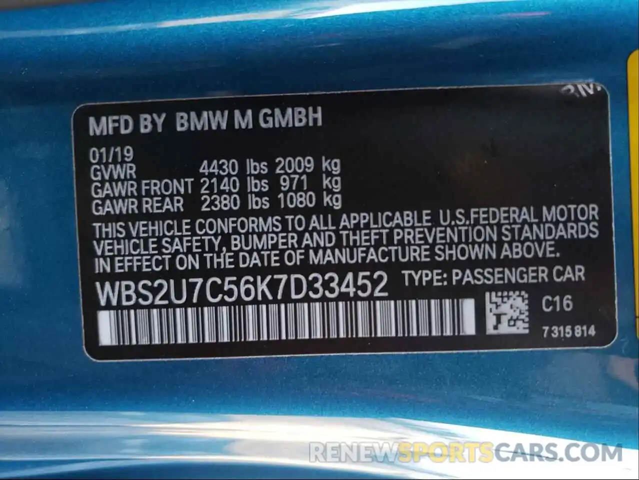 10 Photograph of a damaged car WBS2U7C56K7D33452 BMW M2 2019