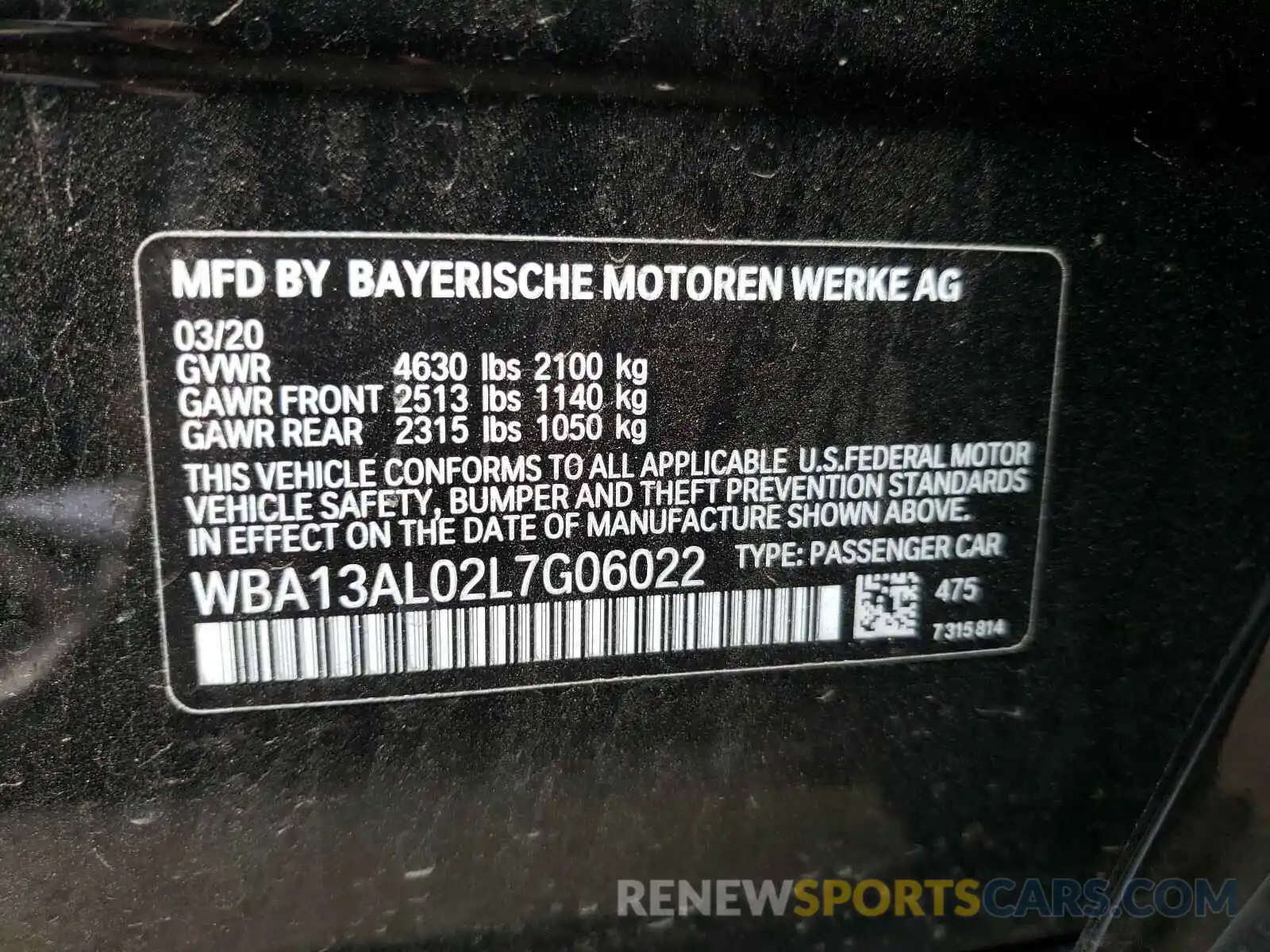 10 Photograph of a damaged car WBA13AL02L7G06022 BMW M2 2020